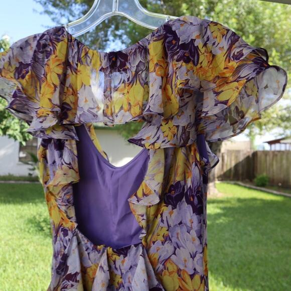 Flor et al Valles Floral Silk Chiffon Gown Ruffle Maxi Dress 100% silk size 2 - Picture 7 of 16